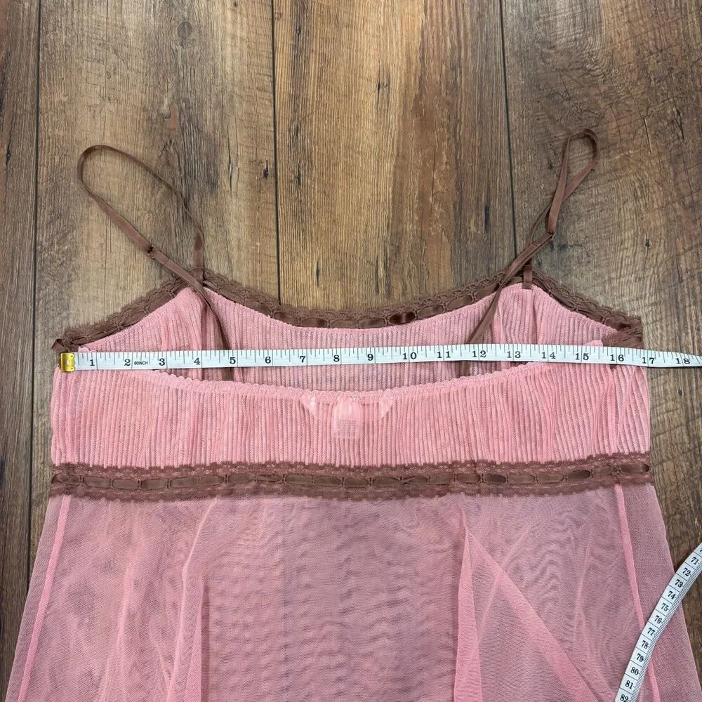 Vintage Y2K Victoria’s Secret Dusty Rose Pink Sheer Mesh Mini Slip Dress M
